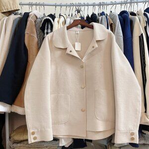 Cream Wool Blend Button Front Blazer Jacket